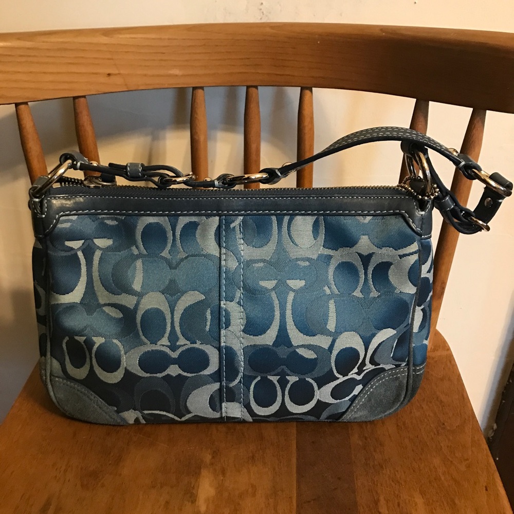 Coach Bluetone Cloth with Suede Shoulder Purse